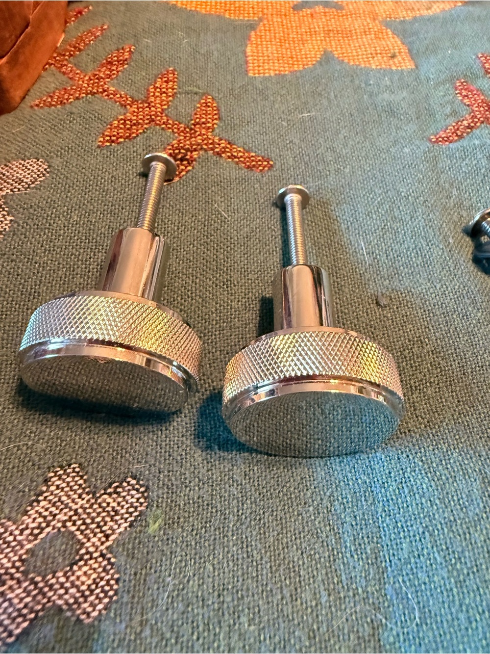 Pair of Polished Nickel Knurled Cabinet Knobs